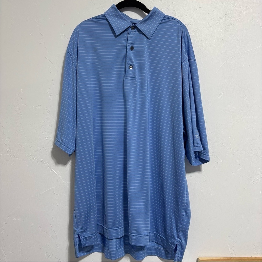 FJ FootJoy Men's Golf Polo Short Sleeve Blue Striped XXL Embroidered Sleeve